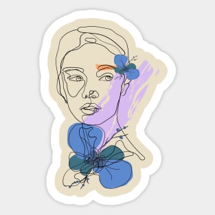 Abstract Face Girl with Flowers Sticker